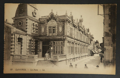 LANGRES La Poste #13 Vintage Postcard Old Black and White Image Building
