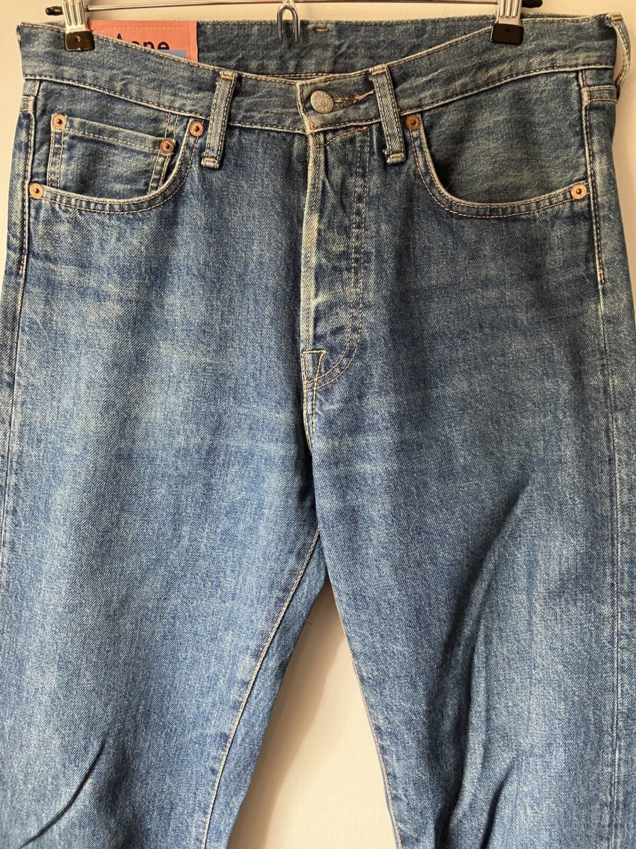 久下塚青蘭 Acne Bla Konst 1996 Dark Blue Trash Wash FW18 Jeans, 31W 30L Made