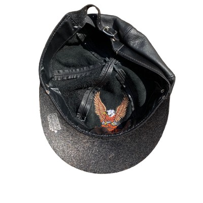 Vintage Harley Davidson Leather Biker Cap Hat USA Motorcycle 
