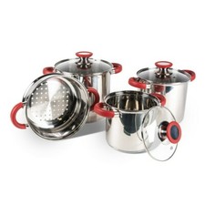 PRO 3 SAUCEPAN SPACE SAVER COOK SET with COLANDER STEAMER in stainless steel