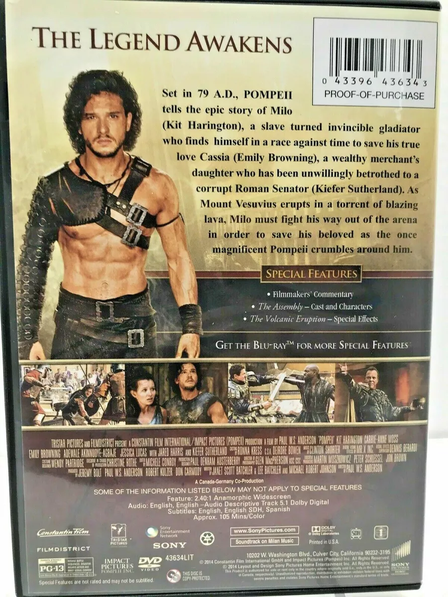 Pompeii (DVD Like New) Kiefer Sutherland,Carrie-Anne Moss,Kit.