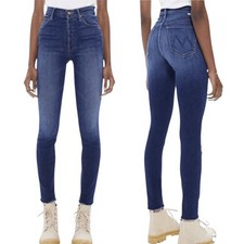 MOTHER Denim The Stunner Ankle Fray Jeans in Sweet Lime Button Fly High-Rise NEW