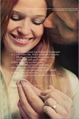 De Beers 1974 Original Print Ad Diamond Rings Red Hair Couple