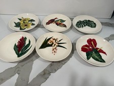 Vintage Set 6 Santa Anita Ware Salad/ Bread 6.5" Plates Flowers Of Hawaii 1949