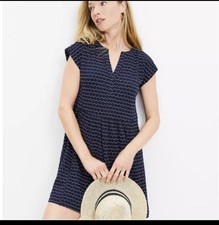 LOFT Scalloped Y Neck Swing Dress Deep Space Blue Size Large