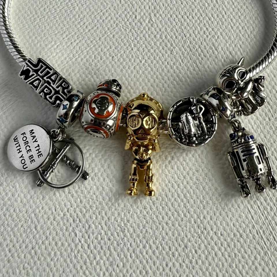Pandora Star Wars Bracelet 20cm with 7 Charms Sterling Silver Gold Xmas Gift - Image 2 of 4