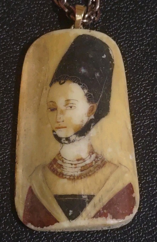 Petrus Christus Miniature Painting on Bone, Portrait Of A Young Girl Marked 14k