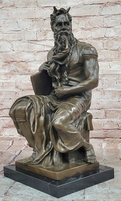 Bronze Moses Statue von Michelangelo, Marmorsockel, Handgefertigt, Lost-Wax