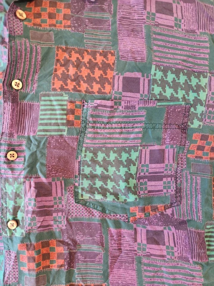 Pebble Beach Of California Mens Short Sleeve Button Up XL Silk Purple Teal Red  - Image 3 of 4