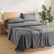 Queen Size 4 Piece Sheet Set Dark Grey Cooling Deep Pocket Bed
