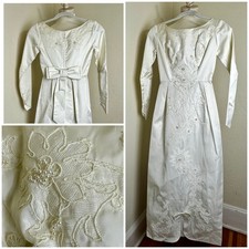 Beautiful Vintage 1960s Wedding Dress MCM Ivory Beaded Lace Handmade 23" Waist