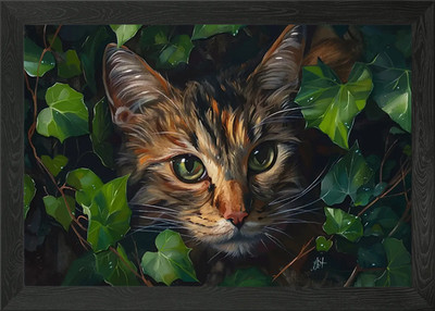 Cat portrait in ivy leaves Framed Wall Art Poster Canvas Print Picture