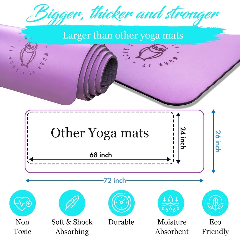 Extra Thick 6mm Yoga Mat for Exercise and Pilates in Purple Elephant-Natur Design