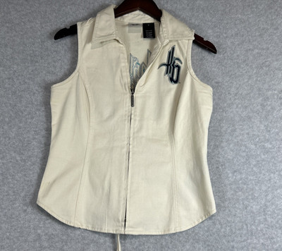 Harley Davidson Womens White Zip Vest Corset Lace Up Back Bling Logo Size S NWOT
