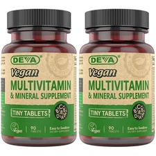 DEVA Tiny Tablets Vegan Multivitamin for Women & Men 2-Pack with Iron Vitamin...