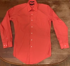 Bergamo  New York Dress Shirt Men Medium Fitted Salmon Single Needle Tailoring