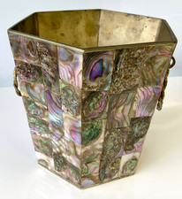 Vintage Abalone Shell & ALPACA Silver Ice Bucket Mexico Mixology Barware 5 1/8&rdquo;