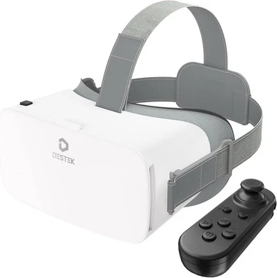 DESTEK V5 VR Headset for Phone with Controller, Anti-Blue light 110° FOV - White