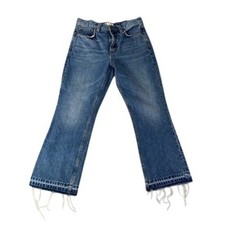 Free People Distressed Raw Hem Flare Jeans 27 Blue Denim Cropped