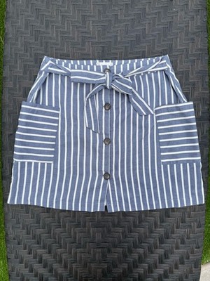 Alter d State Striped Blue & White Button-Front Tie-Waist Skirt
