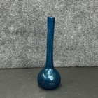 Vintage Handblown Art Glass Bud Vase Teal Blue Tall 9.25” Style Bubble Texture