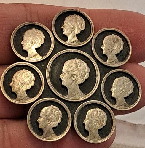 Broche prendedor vintage antiguo hecho a mano reina Isabel I ornamentado monedas de 1,85" cierre en C - Imagen 7 de 9