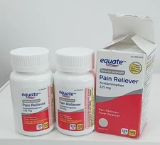 3  EQUATE ACETAMINOPHEN REGULAR STRENGTH PAIN RELIEVER 325mg - 100 Ct. Each.