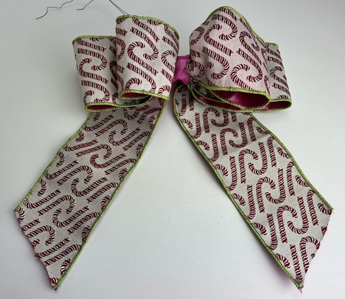 Pro Wired Christmas Holiday Candy Cane Tree Wreath Bow Ribbon Pink Silver 4”W
