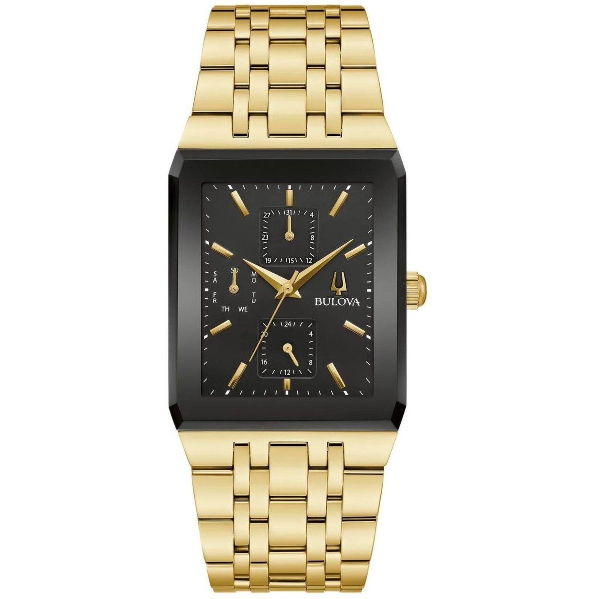 Bulova Men's Watch Dante Quartz Black Dial Yellow Gold Steel
