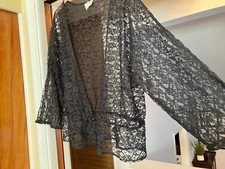 Vintage Sheer Black Floral Lace 3/4 Sleeve Cropped Bed Jacket XL Romantic Goth