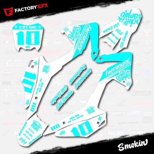 White & Cyan Smokin Racing Graphics kit fits Honda CRF110 2013-2018 Decal 13-18 - Picture 8 of 8