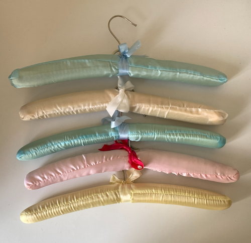 5 x Silky Covered Clothes Coat Hangers Multicoloured Pastel Colours
