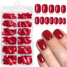 240Pcs Short Press on Nails, Short Round Fake Nails Glossy Red Nails S-Round