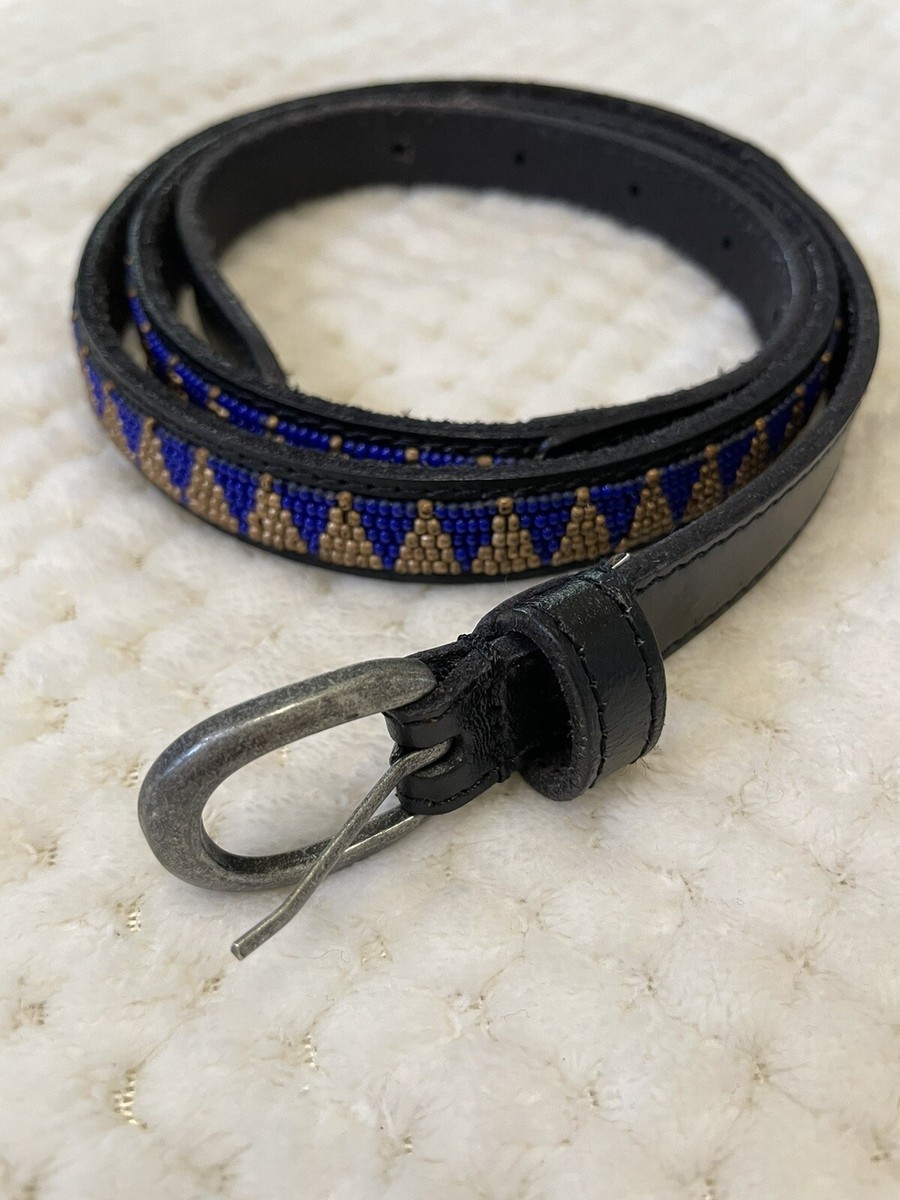 Blue and Gold Beaded Lucky Brand Leather Belt Size Medium | eBay display picture 1