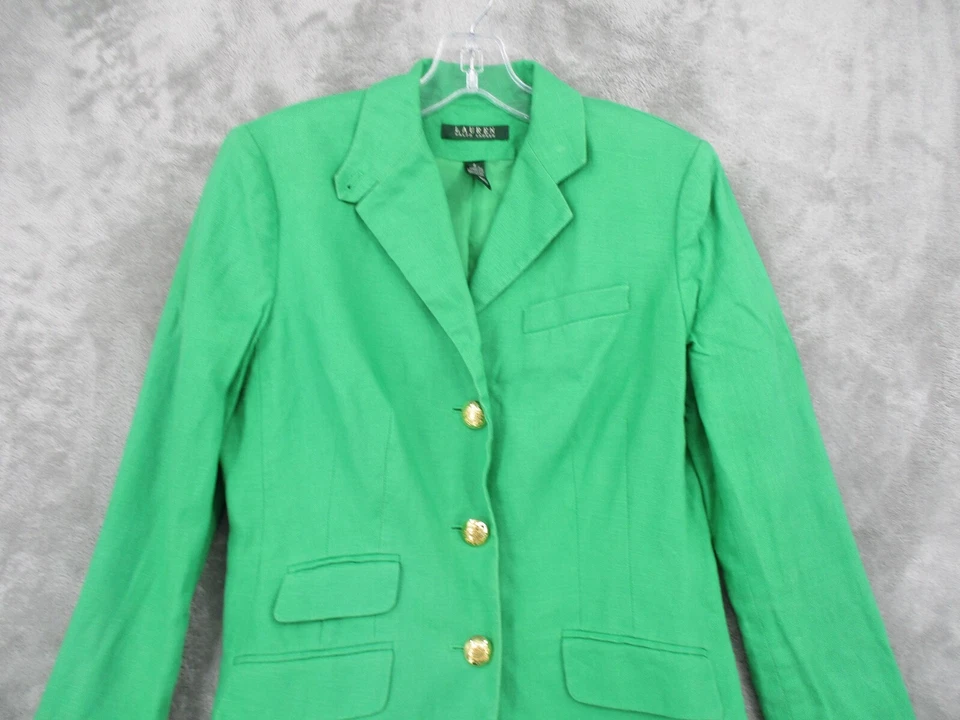 Blazer Vintage Ralph Lauren LRL 4 Lino Náutico Dorado Botón Kelly Verde Carrera Foto 3 de 4