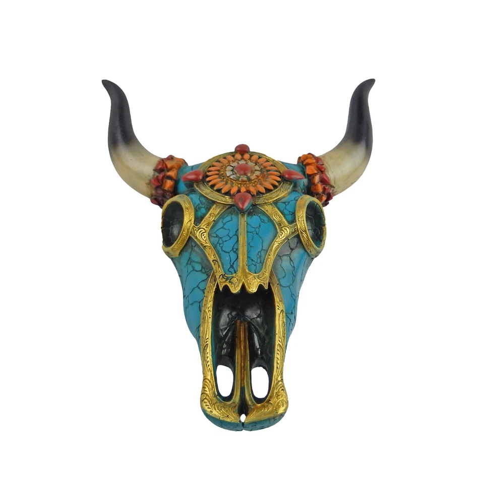 西南装饰牛头骨转向头墙装饰绿松石金色装饰 — 第 3/4 张图片
