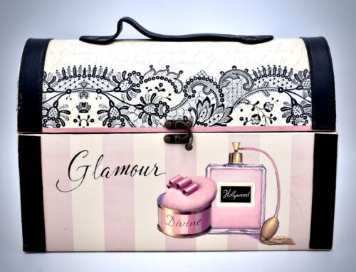 Glamour Case,Pink/Blk,Hollywood,Divine,Pink/White Stripe,Blk.Lace,Handle,13x7x8" - 第 1/7 張圖片