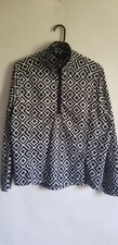 Children's Lands End Fleece Pullover Zip Neckline SzL 14-16 Navy White Pattern