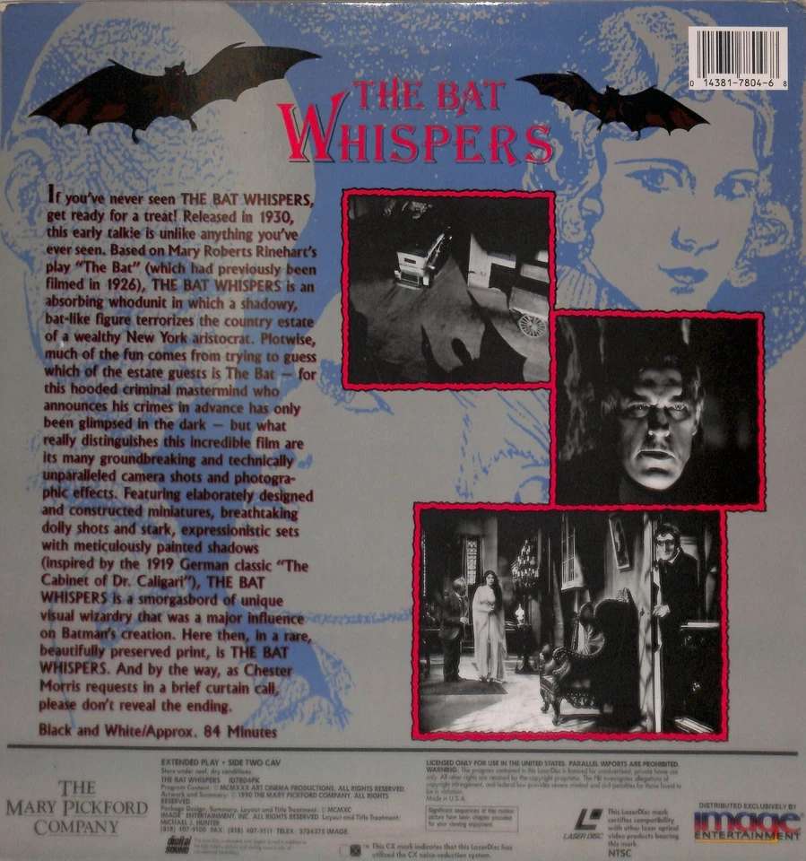 The Bat Whispers (1930) Laserdisc Video - Image 2 of 2