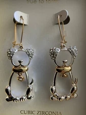 true to form poppy dog cubic zirconia gold tone 2.5” earrings new in box