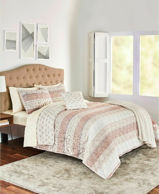 Sunham Bedding Kent 5Pc. Reversible Stripe KING Quilt Set Taupe H160