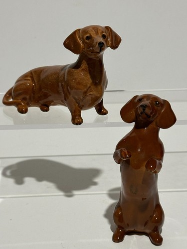Beswick Tan Dachshunds Seated & Begging Models 1460 & 1461 Gloss - Picture 6 of 10