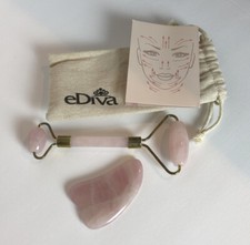 eDiva Chi Rose Quartz Facial Roller, With Bag and Accessories Open Box New