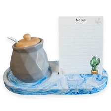 Concrete Desk Tray with Phone Stand – Business Card Holder - Jewelry Tray