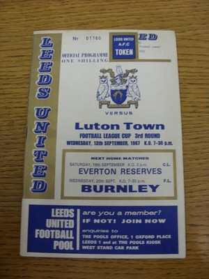 13/09/1967 Leeds United v Luton Town [Football League Cup] (Token  Than UK
