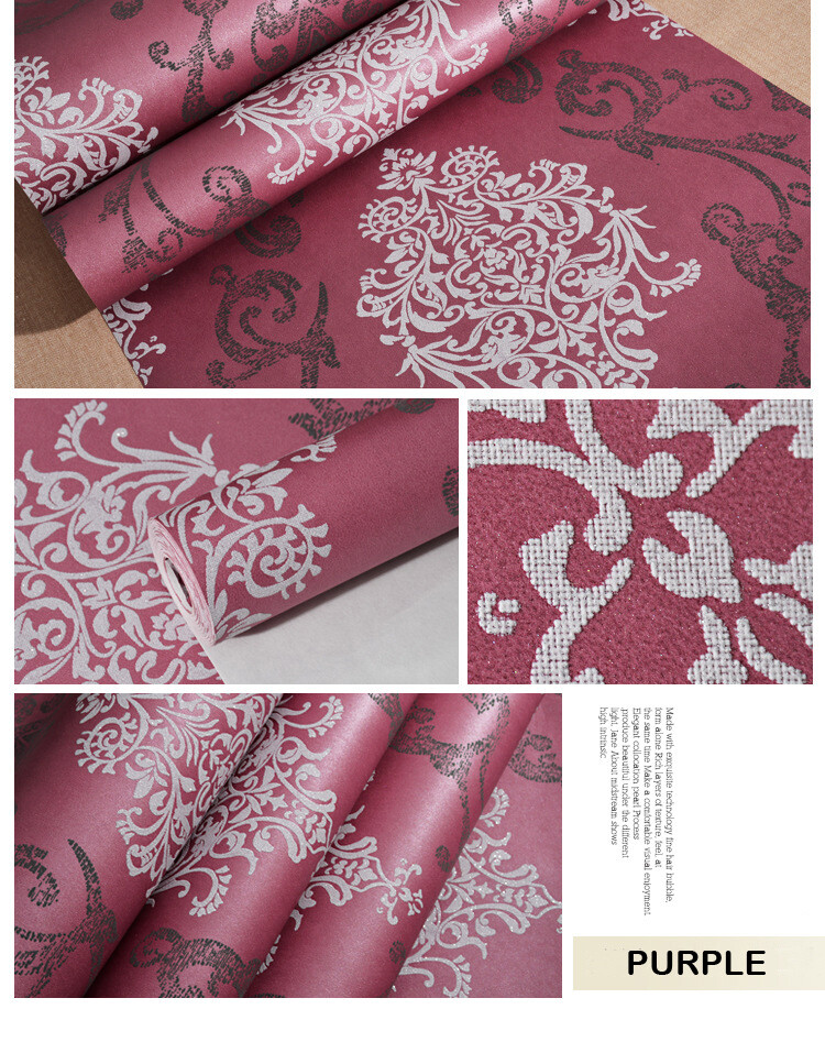 10M Elegant Luxury Damask Embossed Flock Textured Nonwoven Wallpaper