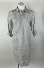 Tommy Hilfiger Linen Blend Stripe Button Down Shirt Dress Brown Ivory Yellow 8