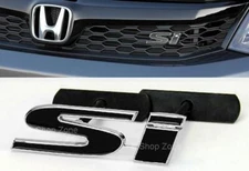 Bolt On 4" x 1.2" SI Black Grill Grille Emblem Decal Logo Badge for All  Civic