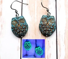 Uranium Glass Owl Earrings