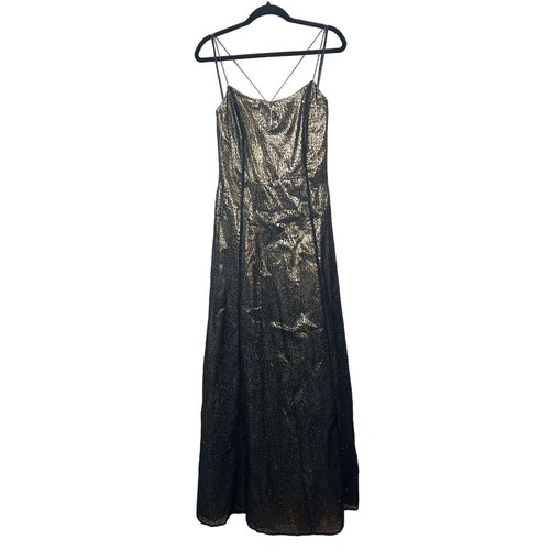 Vintage Reggio Size 8 Metallic Leopard Print Maxi Dress Gold Black Formal Prom